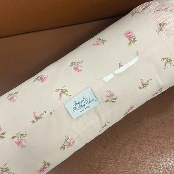 Shabby Chic Pink Floral Bolster Pillow - Picture 2 of 7